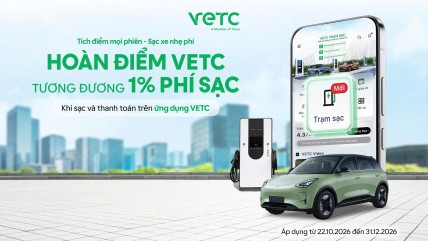 Tích 1% điểm VETC khi sạc xe &amp; thanh toán trên ứng dụng VETC